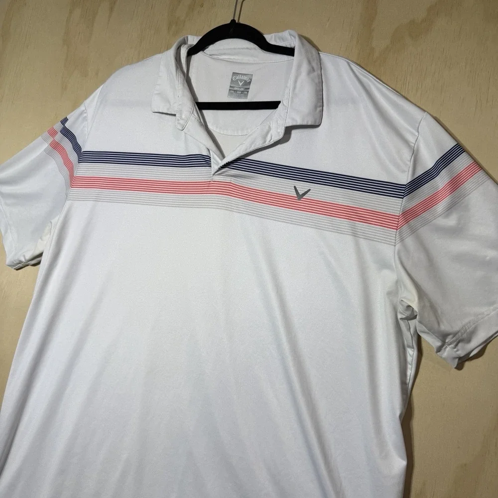 Callaway‎ Opti-Dri Golf Polo Mens XXL White Striped Short Sleeve Performance